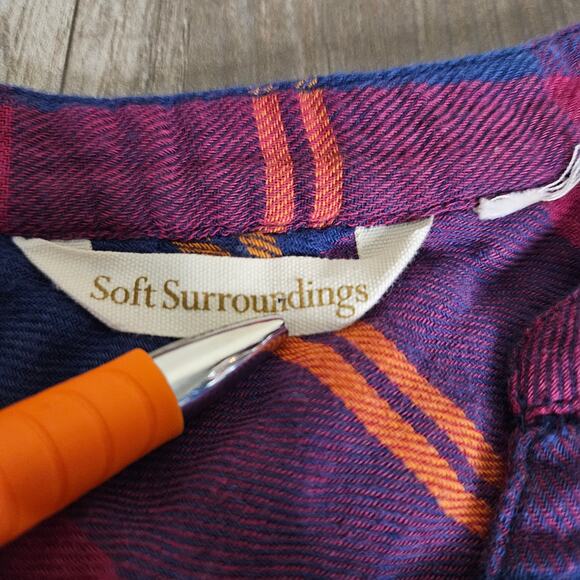 Soft Surroundings Ellesmere Double Flannel Long Sleeve Button Medium Crochet Top - Picture 12 of 14